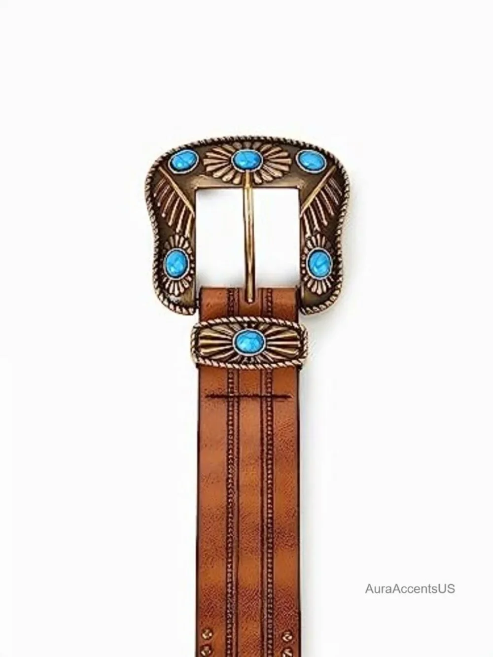 Vintage Western Belt with Embossed Leather, Single-Prong Buckle, Adjustable Fit